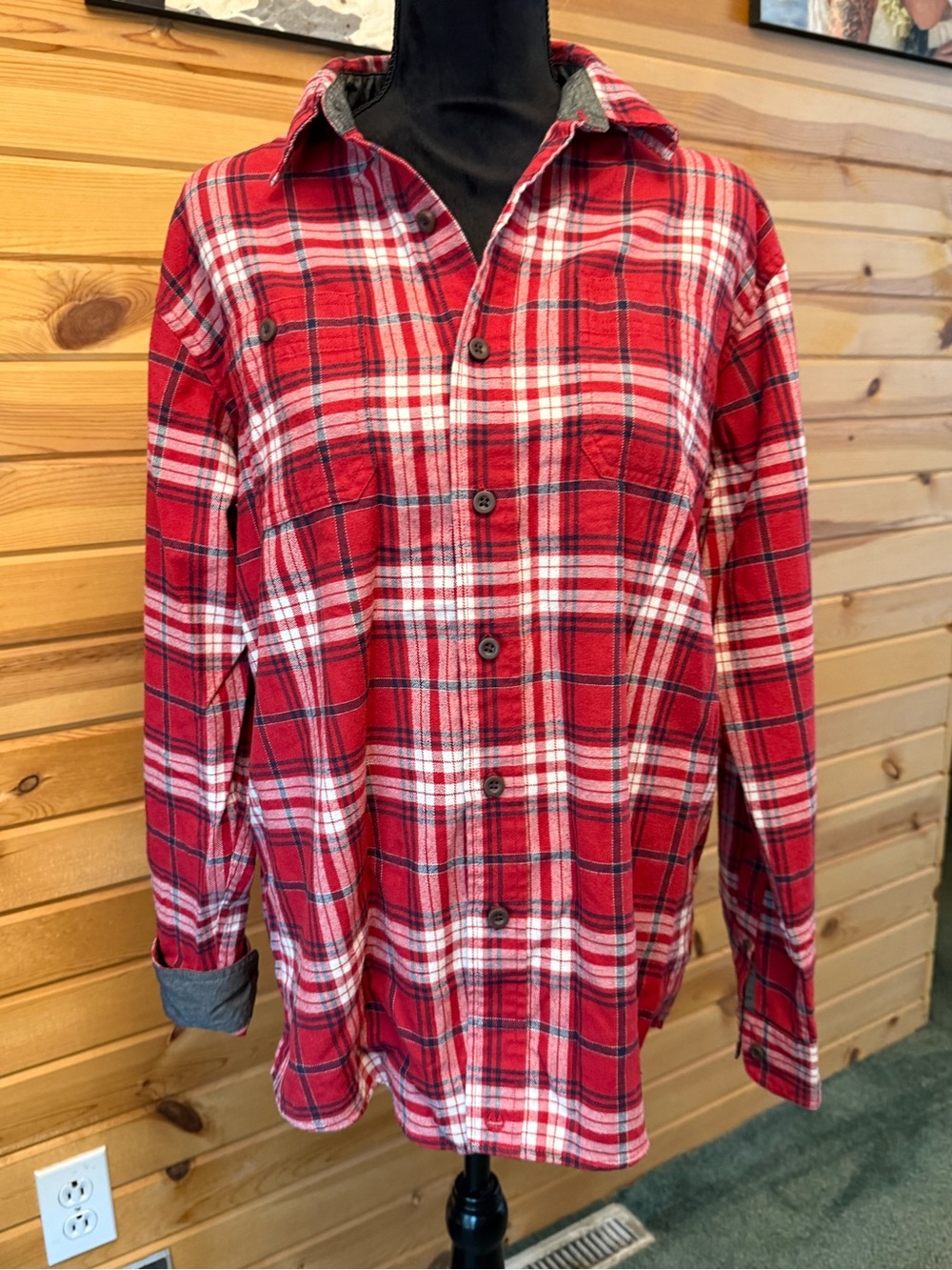 Wrangler Red White Plaid Long-Sleeve Button-Down Shirt
